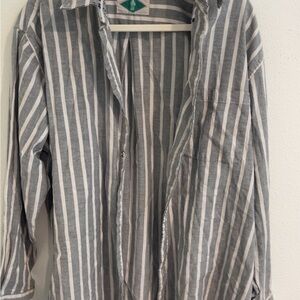 Gray and White Striped Button-Up Shirt